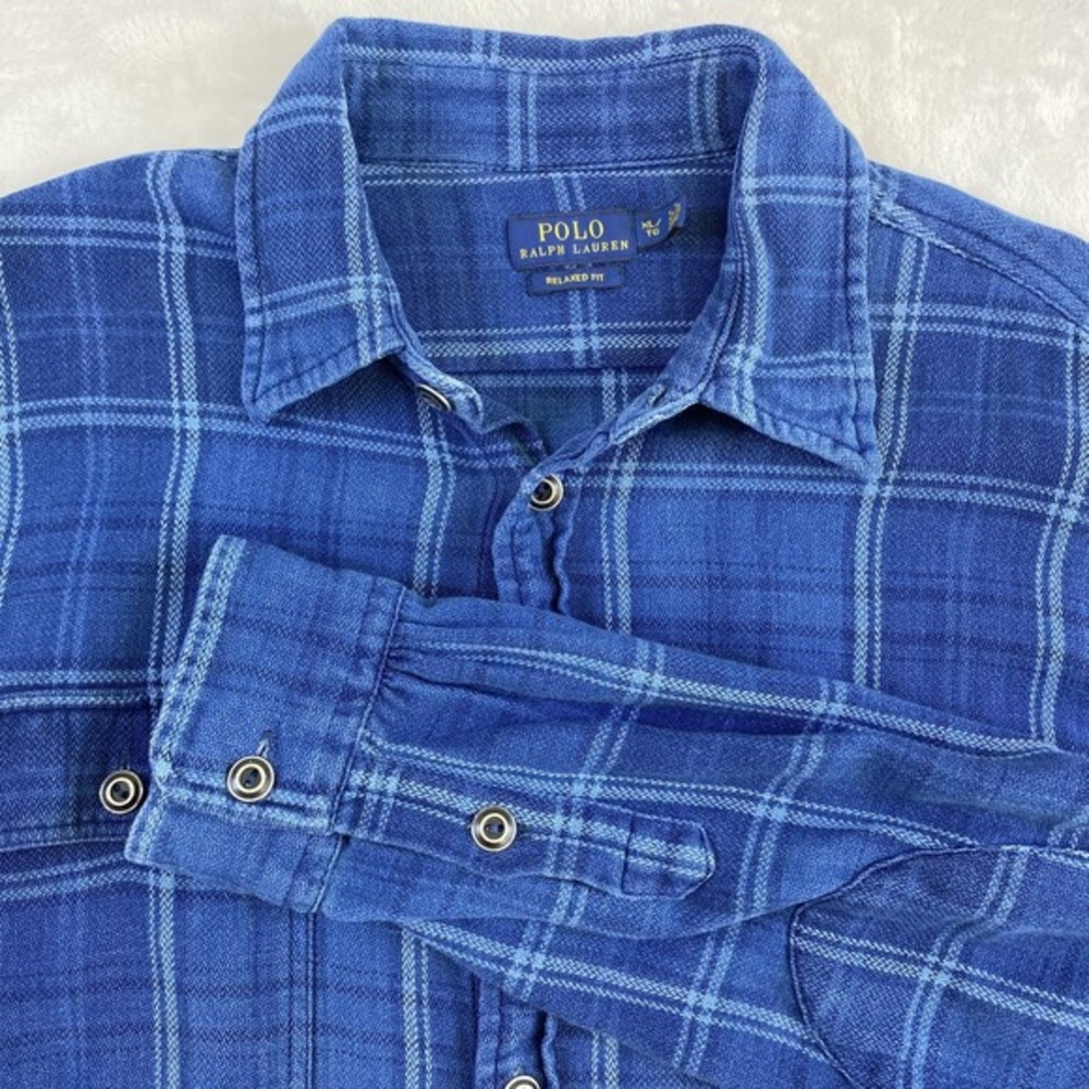 Polo Ralph Lauren Shirt Sz XL Blue Plaid Thick Cotton Relaxed Fit